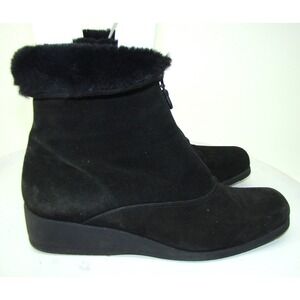Nexday Boots Womens Size 10M Shearling Ankle Booties Black Suede Zip Up  DB3